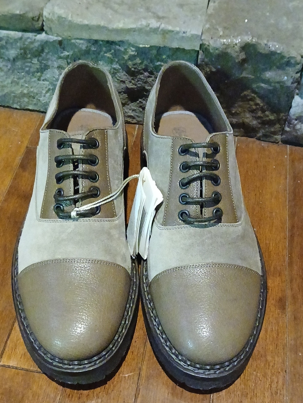 Brunello Cucinelli RoundToe Two-Tone Tan & Taupe Lace-Up Oxfords Made In Italy